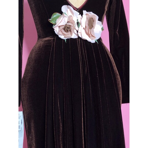 Y2K JESSICA McCLINTOCK NWT. Low Back Rosette Velvet Long Sleeve Maxi Dress. S-M - Picture 7 of 10